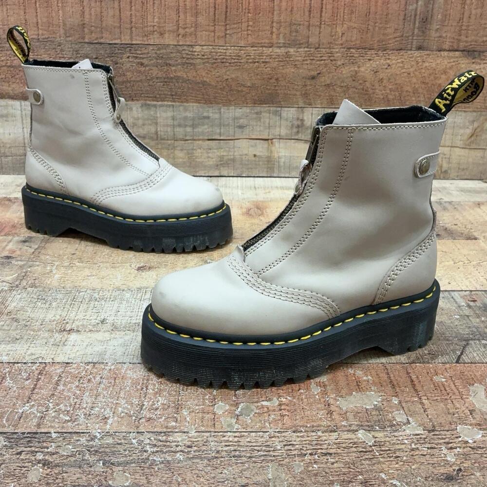 Dr. Martens Jetta Boots Womens Size 6 37 Beige Leather Platform Ankle Zip Bootie